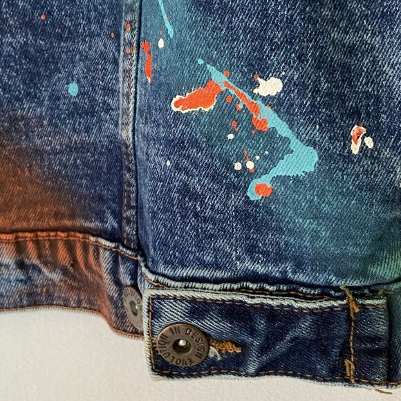 Evolution in Design Denim Jean Jacket Teen Boys Size Small Paint Splatter - Picture 12 of 16